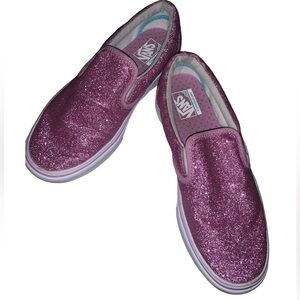 Vans Girls Pink Sparkly Glitter Slip On Shoes Size 3